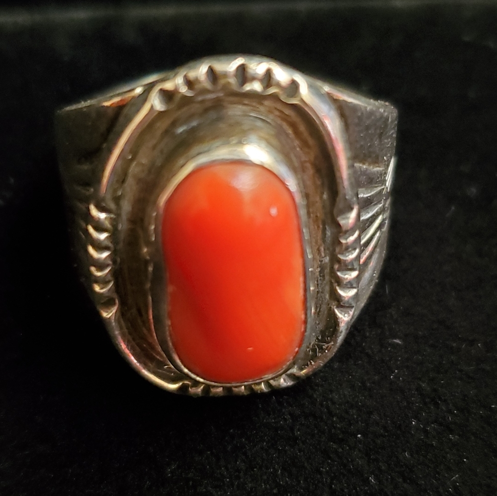 Vintage sterling silver coral ring